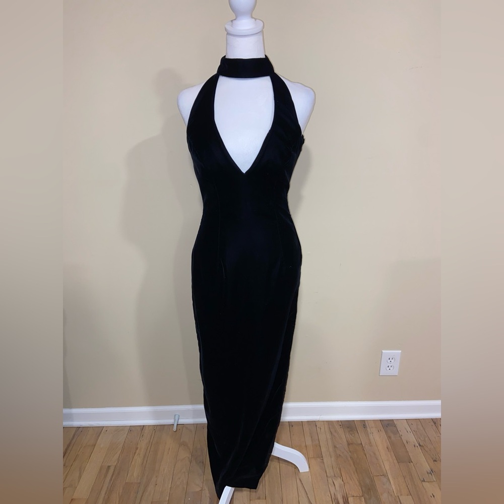 Vintage 90s Hugo Buscati Black Halter Maxi Dress